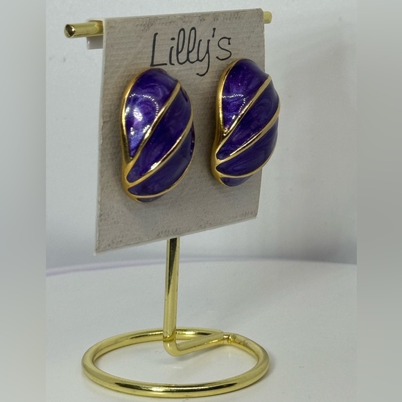 Vintage Unique Gold and Purple Post Earrings NWT - Picture 3 of 5